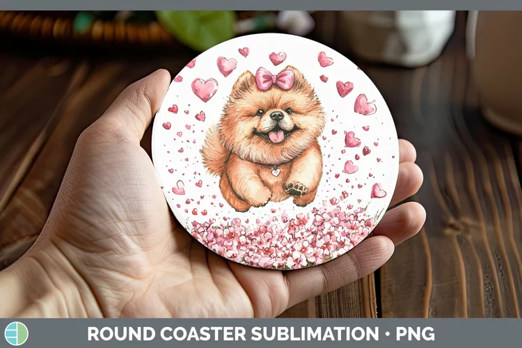 Valentine Dogs Chow Chow Round Coaster Sublimation Coaster D