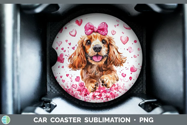 Valentine Dogs Cocker Spaniel Car Coaster Sublimation Desig