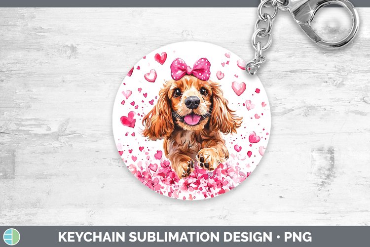 Valentine Dogs Cocker Spaniel Keychain Sublimation Keyring D