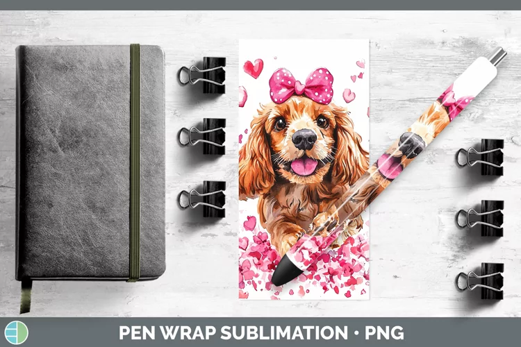 Valentine Dogs Cocker Spaniel Pen Wrap Sublimation Pen Desig