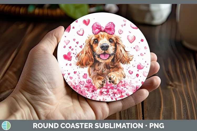 Valentine Dogs Cocker Spaniel Round Coaster Sublimation Coas