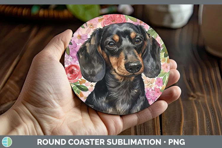 Valentine Dogs Dachshund Round Coaster Sublimation Coaster D