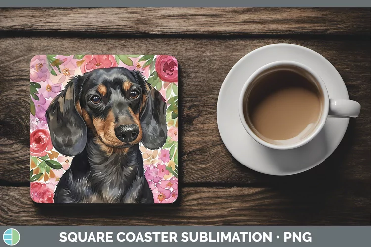 Valentine Dogs Dachshund Square Coaster Sublimation Coaster