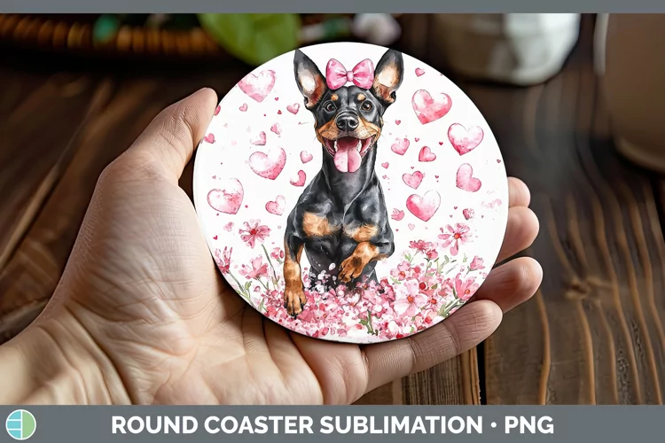 Valentine Dogs Doberman Pinscher Round Coaster Sublimation C
