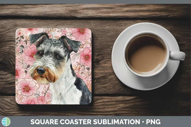Valentine Dogs Fox Terrier Dog Square Coaster Sublimation Co