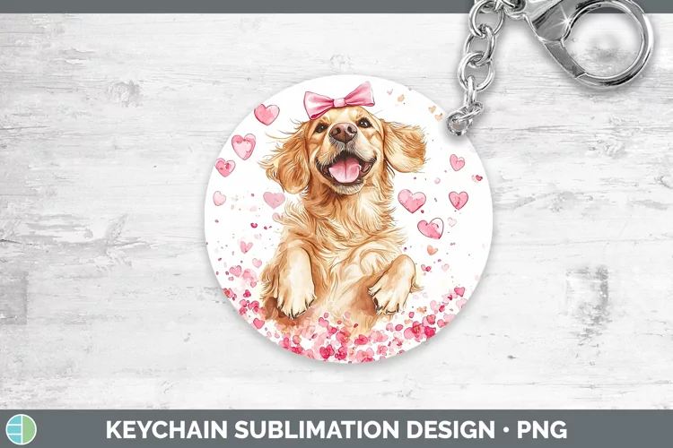 Valentine Dogs Golden Retriever Keychain Sublimation Keyring