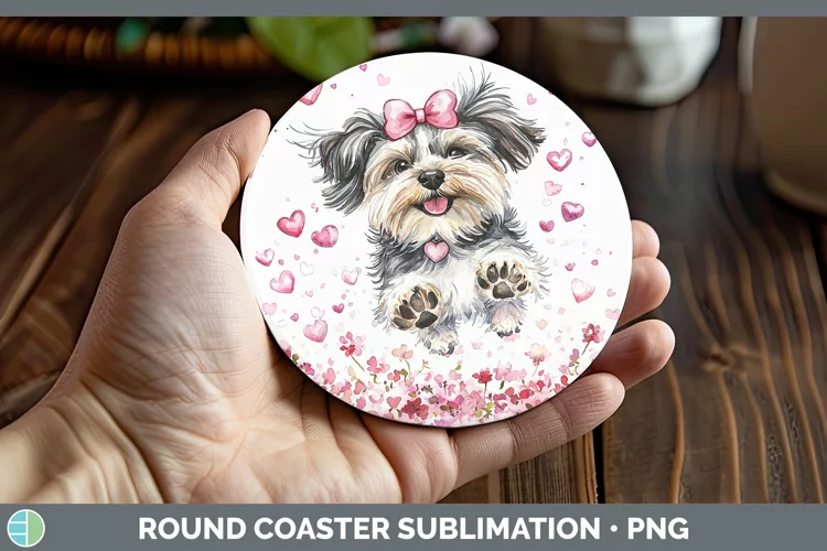 Valentine Dogs Lhasa Apso Round Coaster Sublimation Coaster