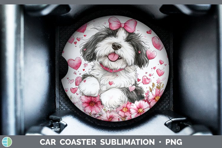 Valentine Dogs Old English Sheepdog Car Coaster Sublimation