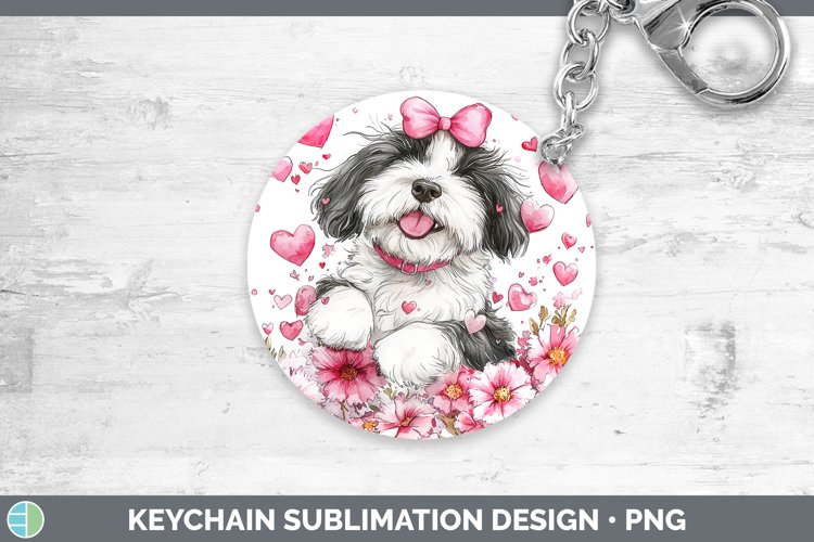 Valentine Dogs Old English Sheepdog Keychain Sublimation Key