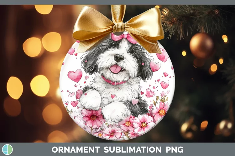 Valentine Dogs Old English Sheepdog Ornament Sublimation Bau