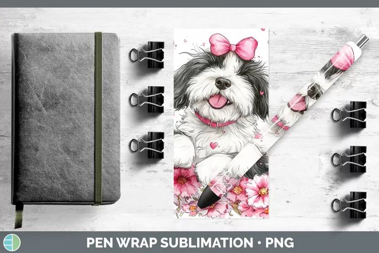 Valentine Dogs Old English Sheepdog Pen Wrap Sublimation Pen