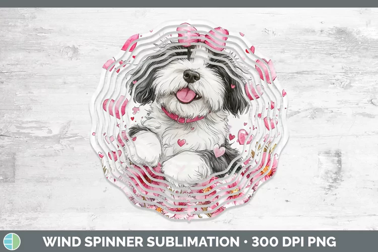 Valentine Dogs Old English Sheepdog Wind Spinner Sublimation