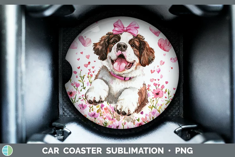Valentine Dogs Saint Bernard Car Coaster Sublimation Design