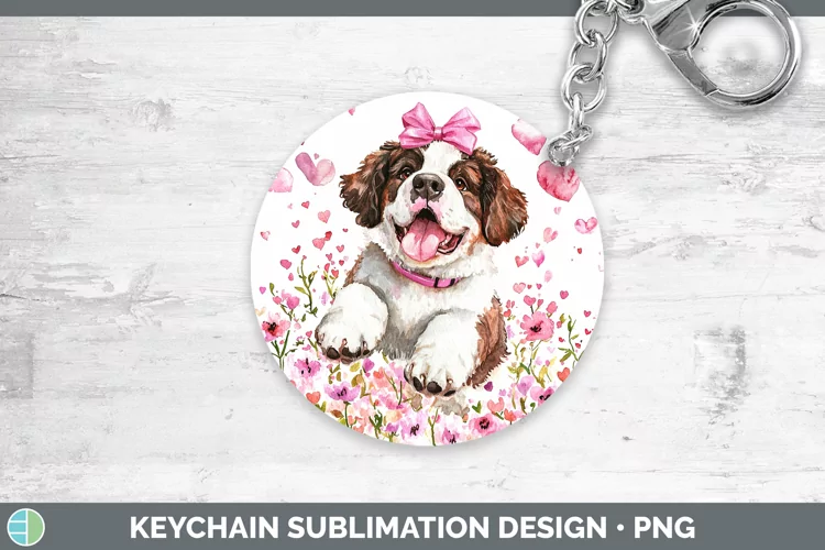 Valentine Dogs Saint Bernard Keychain Sublimation Keyring De