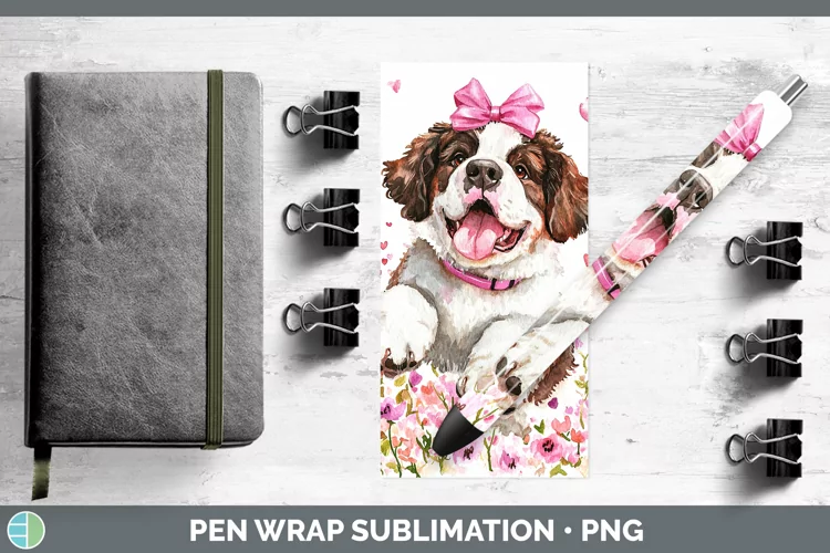 Valentine Dogs Saint Bernard Pen Wrap Sublimation Pen Design