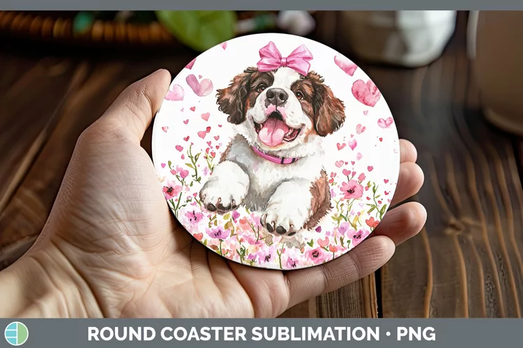 Valentine Dogs Saint Bernard Round Coaster Sublimation Coast