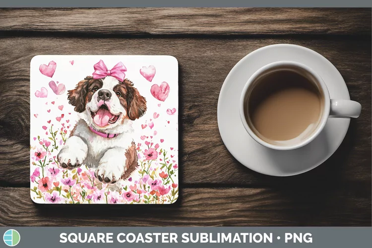 Valentine Dogs Saint Bernard Square Coaster Sublimation Coas