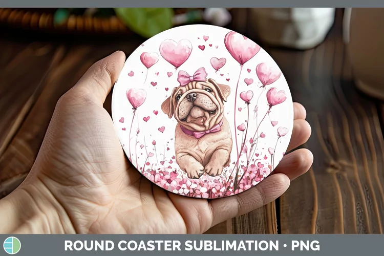 Valentine Dogs Shar Pei Round Coaster Sublimation Coaster De