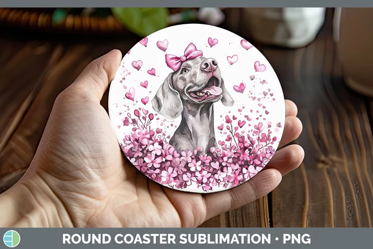 Valentine Dogs Weimaraner Round Coaster Sublimation Coaster