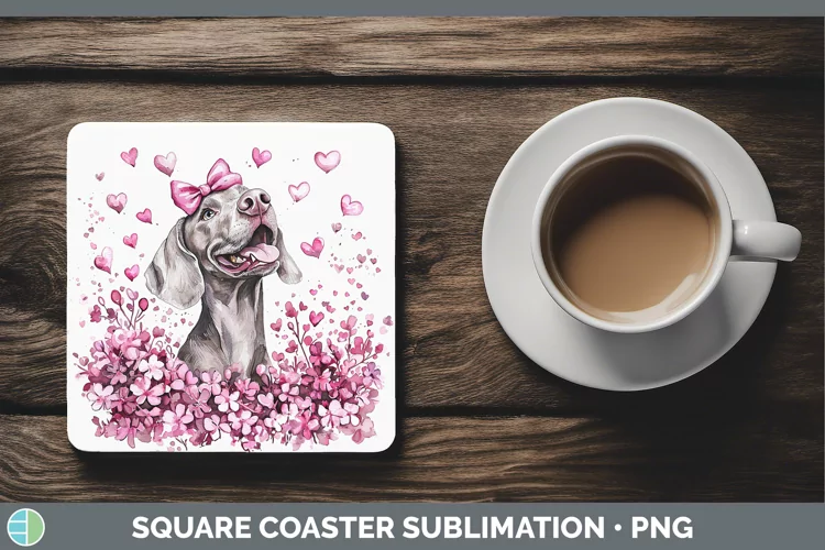 Valentine Dogs Weimaraner Square Coaster Sublimation Coaster