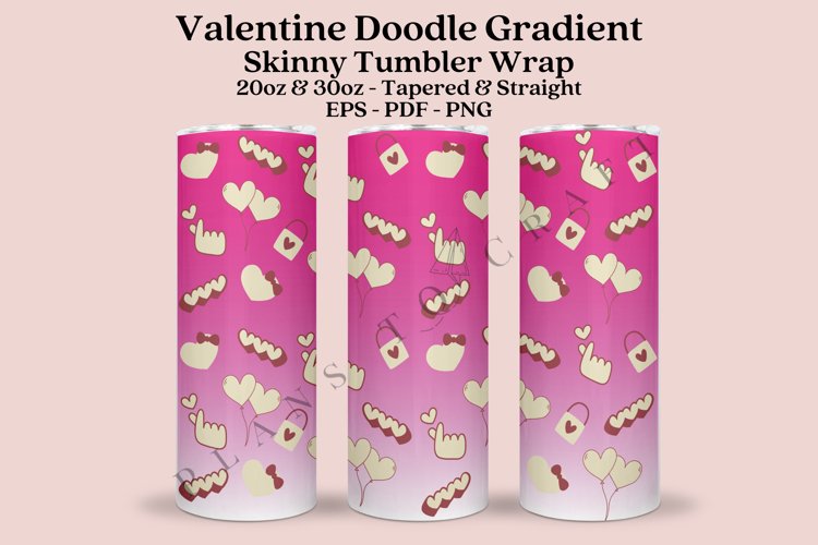 valentine doodle skinny tumbler sublimation design for 20oz and 30oz skinny tumbler sublimation wrap