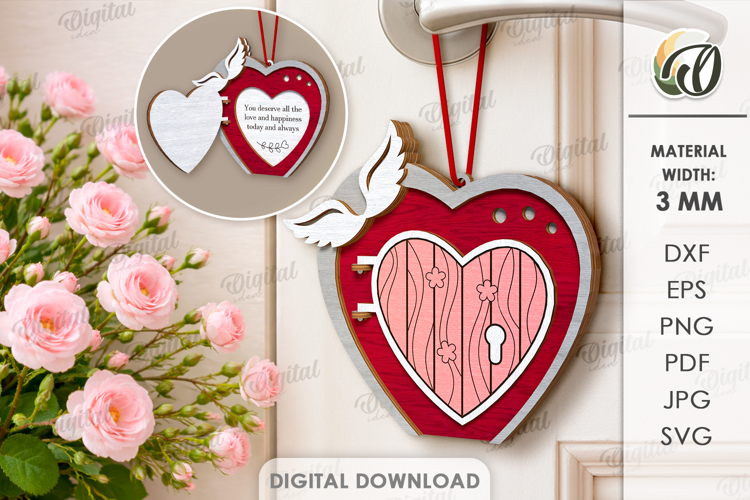 Valentine's Day Door Tag Lasercut. Door Knob Hanger SVG