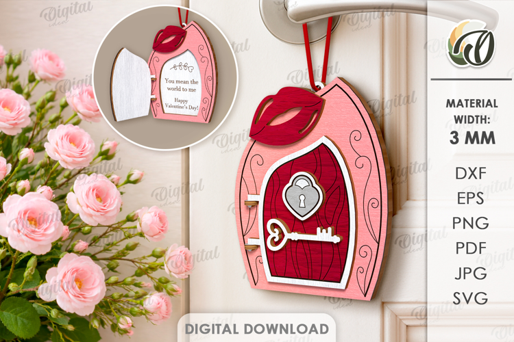 Valentine's Day Door Tag Laser Cut. Door Knob Hanger SVG