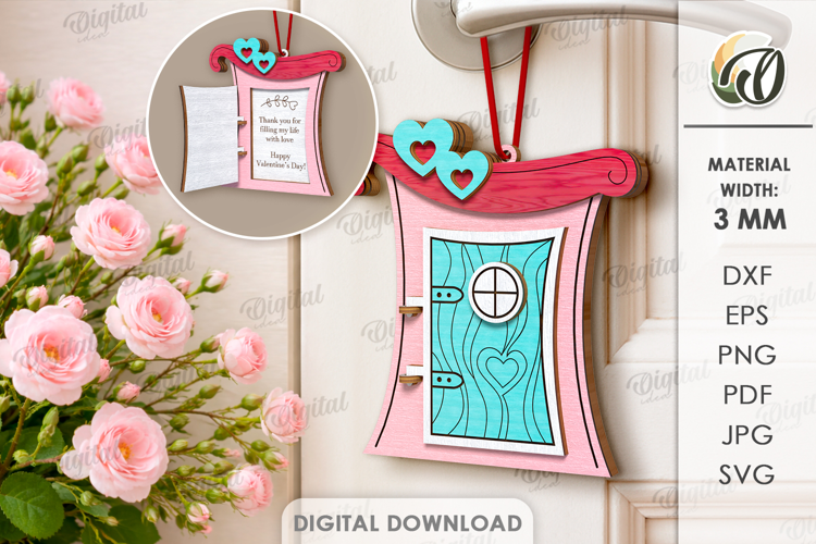Valentine's Day Door Tag Laser Cut. Door Knob Hanger SVG