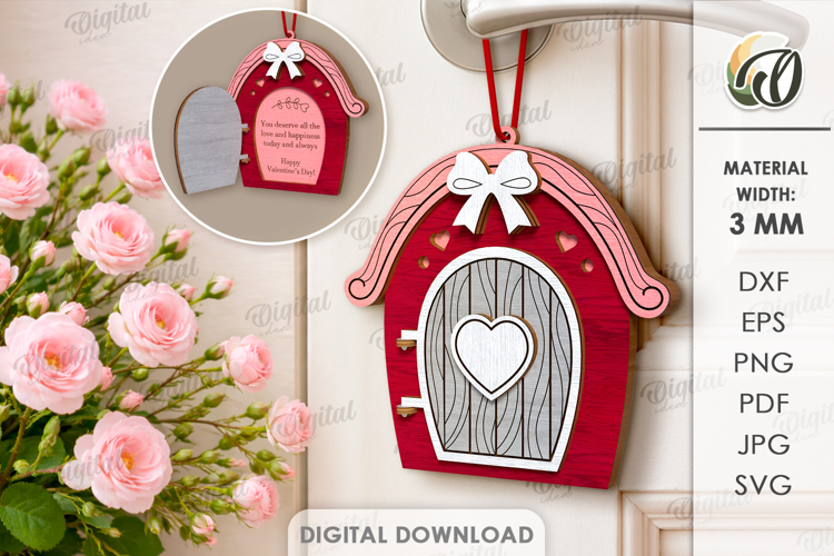 Valentine's Day Door Tag Laser Cut. Door Knob Hanger SVG