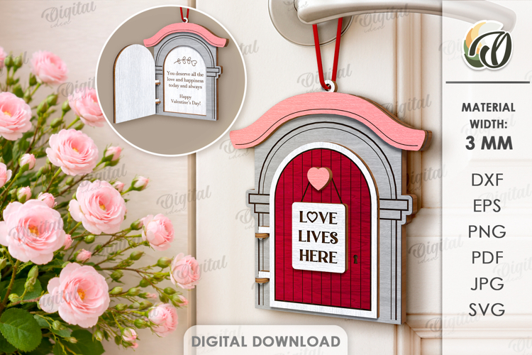 Valentines Day Door Tag Laser Cut. Door Knob Hanger SVG