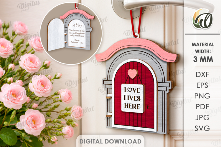 Valentine's Day Door Tag Laser Cut. Door Knob Hanger SVG