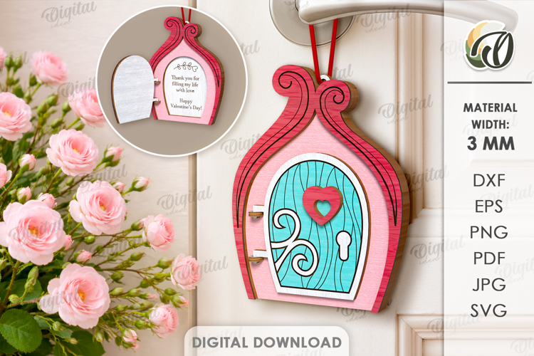 Valentine's Day Door Tag Laser Cut. Door Knob Hanger SVG