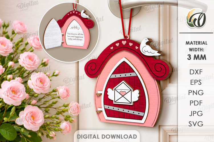 Valentine's Day Door Tag Laser Cut. Door Knob Hanger SVG
