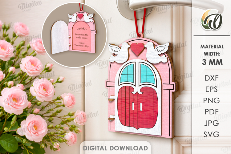 Valentine's Day Door Tag Laser Cut. Door Knob Hanger SVG