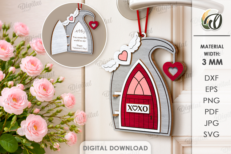 Valentine's Day Door Tag Laser Cut. Door Knob Hanger SVG