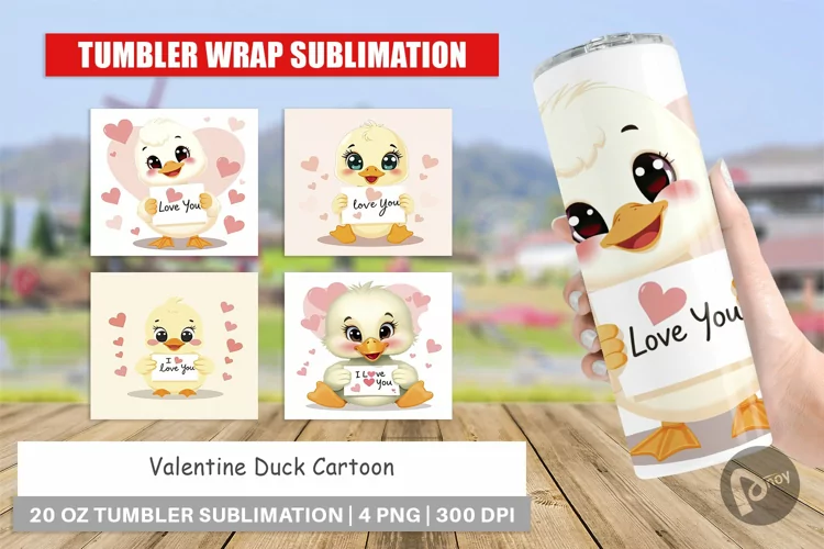 Tumbler Wrap Valentine Duck Cartoon