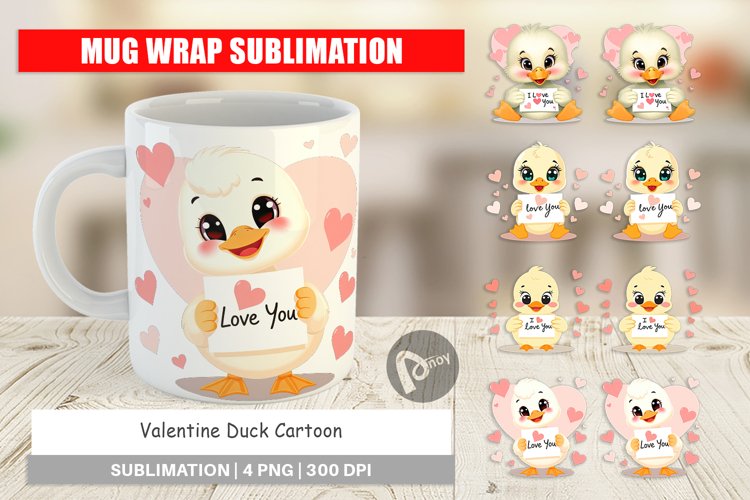 Mug Wrap Design Valentine Duck Cartoon example image 1