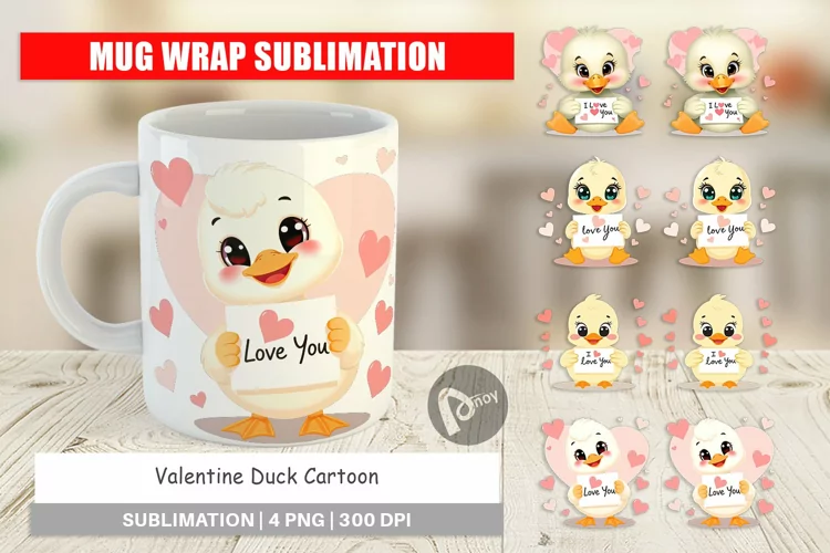 Mug Wrap Design Valentine Duck Cartoon