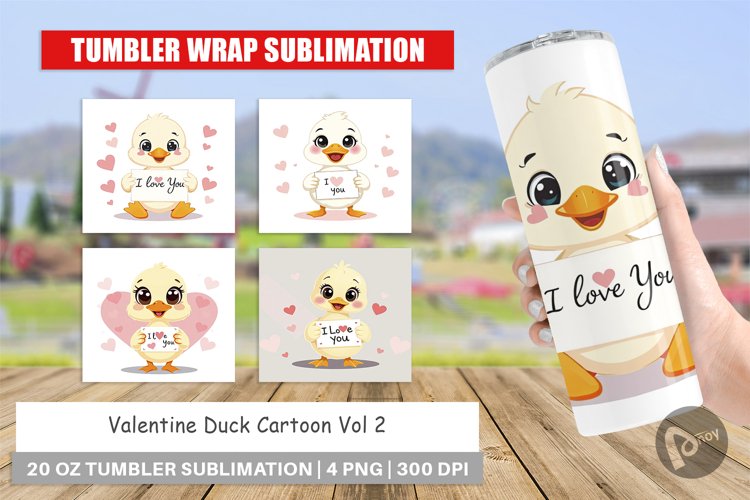 Tumbler Wrap Valentine Duck Cartoon example image 1