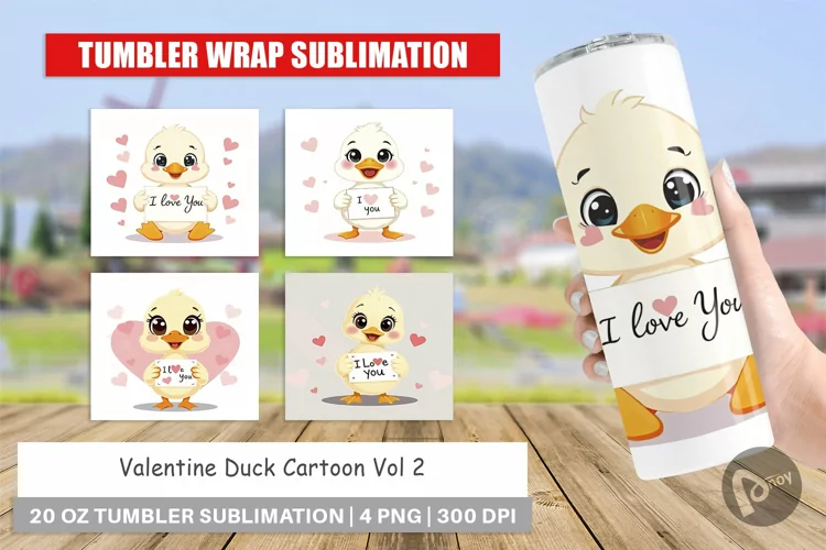 Tumbler Wrap Valentine Duck Cartoon