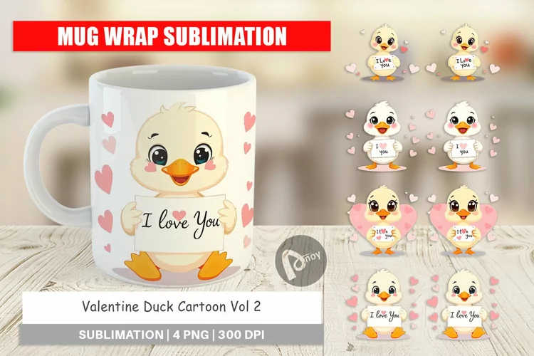 Mug Wrap Design Valentine Duck Cartoon