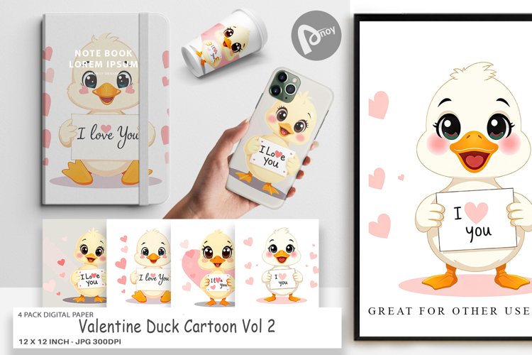 Digital Paper Valentine Duck Cartoon