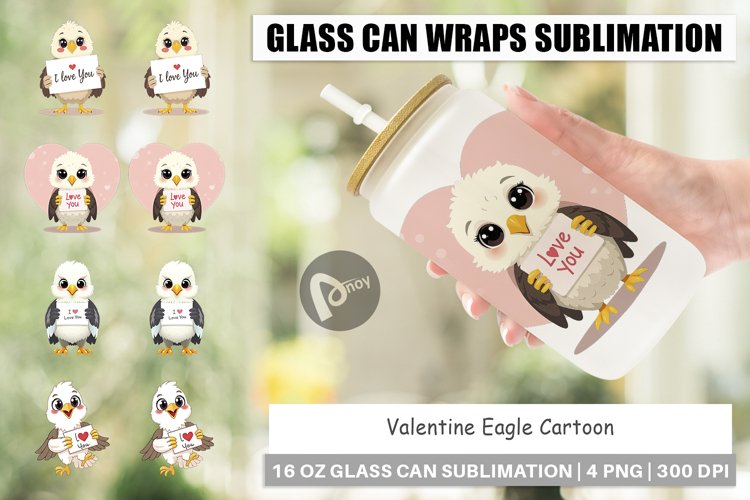 Glass Can Wraps Valentine Eagle Cartoon