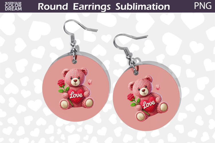 Cute Bear Love Earrings | Valentine Round Earrings example image 1
