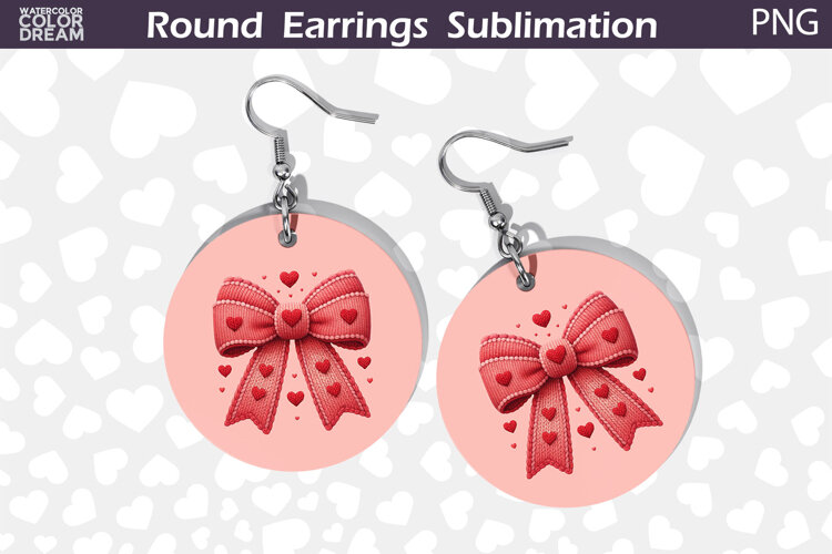Red Bow Round Earrings | Valentine Round Earrings example image 1