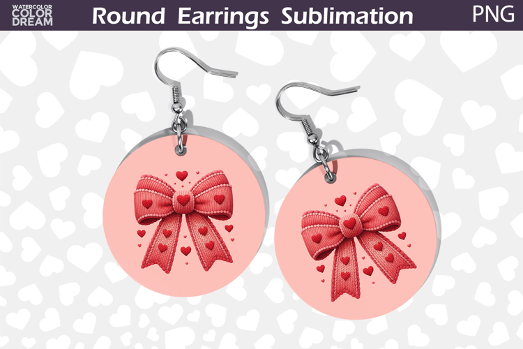 Red Bow Round Earrings | Valentine Round Earrings