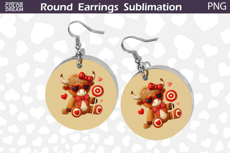 Highland Cow Round Earrings | Valentine Earrings