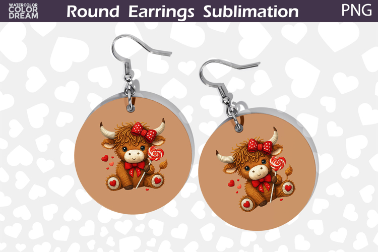 Highland Cow Round Earrings | Valentine Earrings