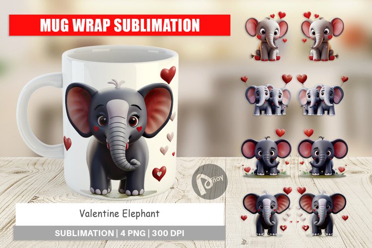 Mug Wrap Design Valentine Elephant example image 1