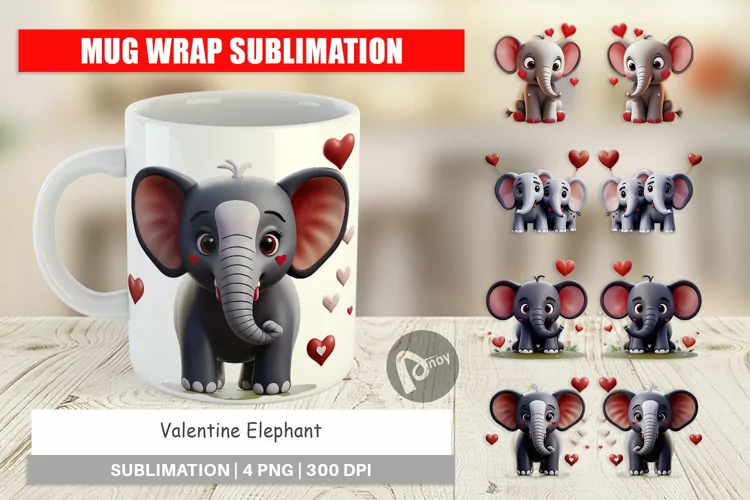 Mug Wrap Design Valentine Elephant